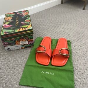 FARM Rio Vibrant Orange Slides with Gold Buckle